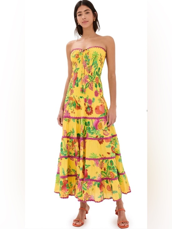 FARM Rio Dresses & Skirts - Farm Rio Delicate Fruit Garden Smocked Maxi Dress Size L Boho Vacation